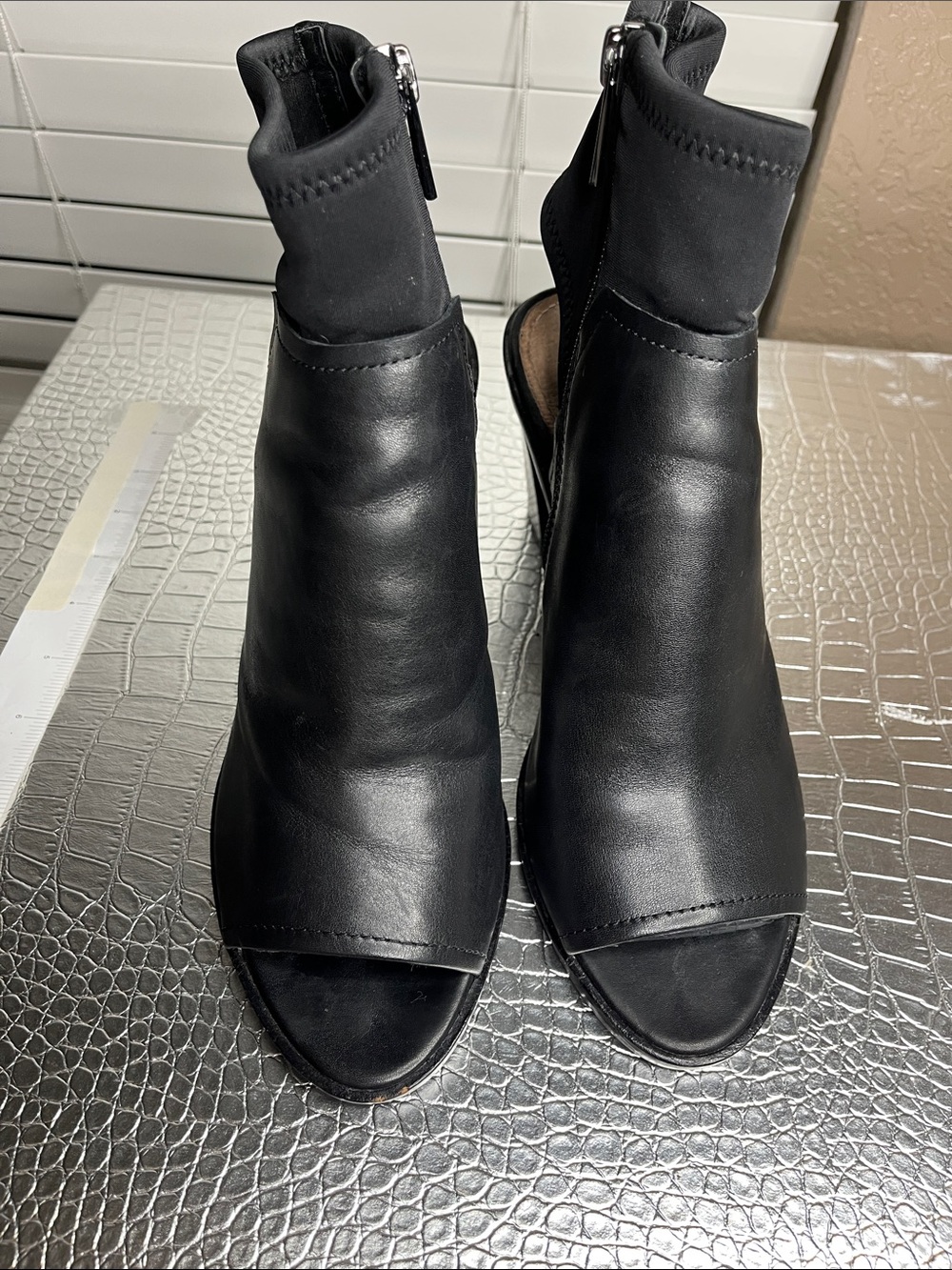 Women's Black Open-Toe Donald Pilner Ankle Boots